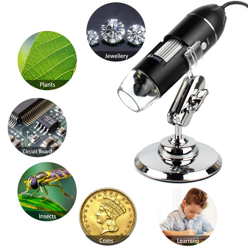 Bản Nâng Cấp - Kính Hiển Vi Điện Tử Cầm Tay Zoom 1000x 8 Đèn Led 3 Trong 1 USB/TypeC/Micro USB Camera Nội Soi HD. 3 In 1 New Portable HD 1000X 2MP Zoom Microscope 8 LED Micro USB Type-c Digital Handheld Magnifier Endoscope Camera