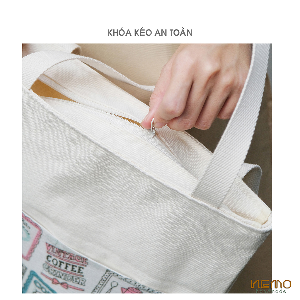 Túi Tote Canvas Họa Tiết Hoạt Hình Có Khóa Kéo - NEMO Collection TCHN