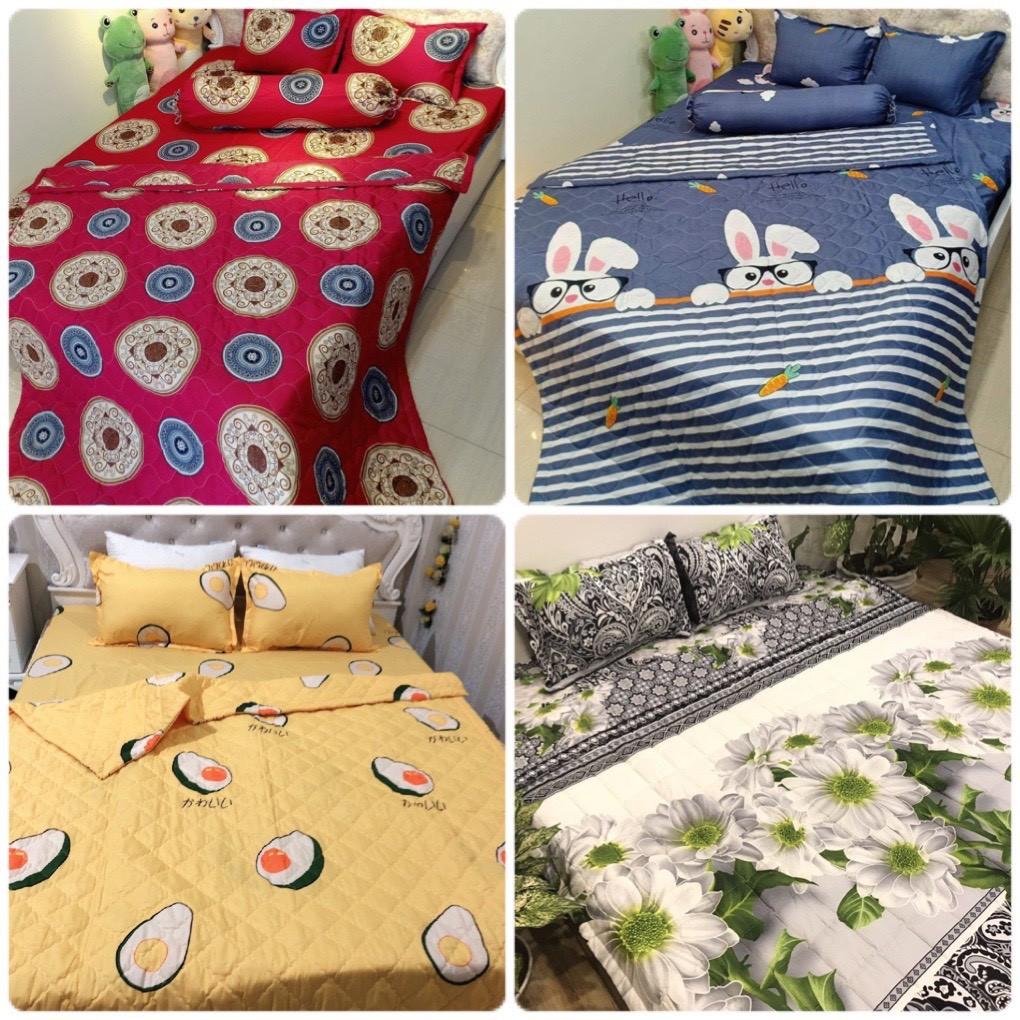 Sỉ Bộ Chăn Hè Ga Gối Kèm Vỏ Gối Ôm set 5 món Sally Mẫu LÁ CỌ