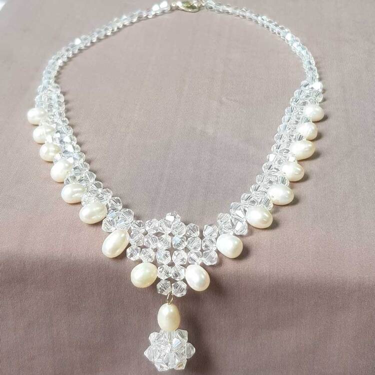 Chuỗi Vòng Cổ Ngọc Trai Tự Nhiên Cao Cấp Hạt Lệch Mix Phale - Trang Sức Cô Tấm - Crystal Pearl (6-7ly) - CTJ0110