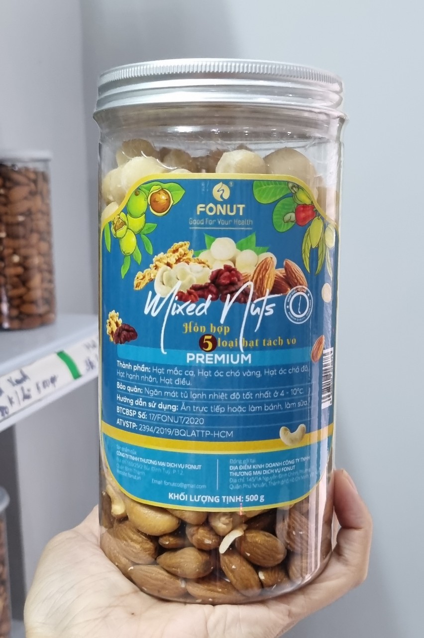 Hạt mix 5 loại hạt dinh dưỡng ( Hạt macca, quả óc chó vàng, quả óc chó đỏ, hạnh nhân, hạt điều )