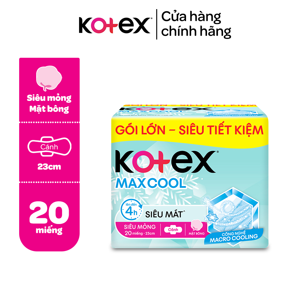 Băng vệ sinh Kotex Max Cool siêu mỏng cánh 20 miếng