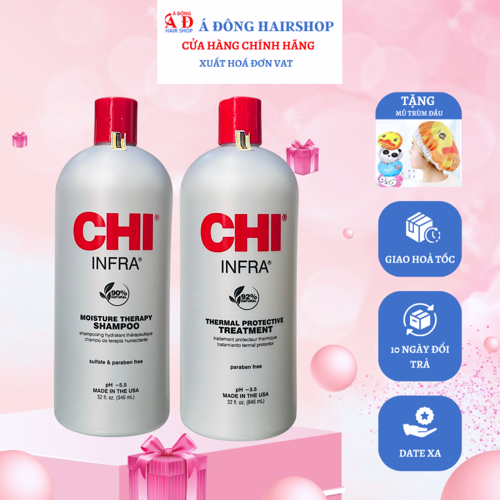 [+Tặng mũ trùm] Dầu xả CHI Infra Thermal Protective treatment siêu mượt cho tóc khô hư tổn (xám) USA 946ml
