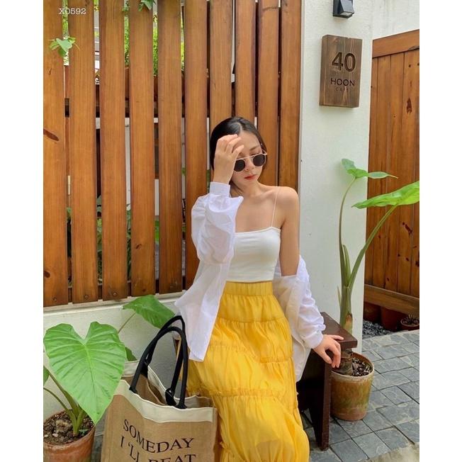 SET ÁO HAI DÂY ÁO SƠ MI KÈM CHÂN VÁY