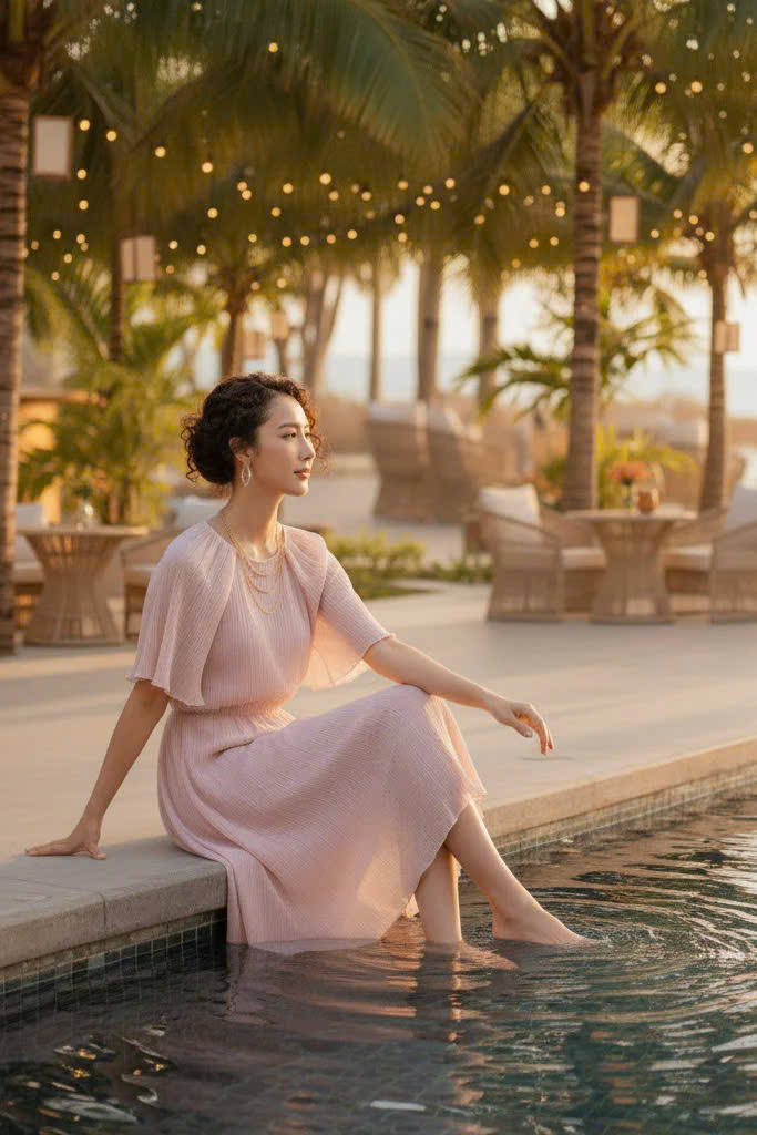 Đầm Xoè Dập Ly Hồng Pastel thời trang thiết kế Hity DRE194