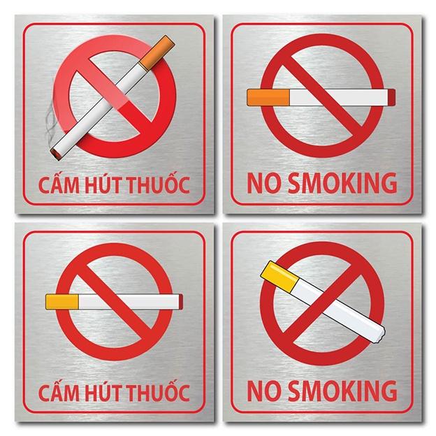 Bảng cấm hút thuốc, khu vực hút thuốc, no smoking, khu vực có cắm sạc điện thoại, bảng cấm lửa nhiều mẫu in UV trực tiếp