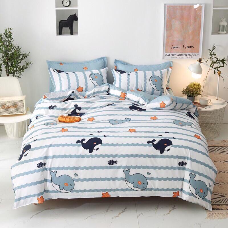 Bộ Chăn Ga Gối Cotton Cá Voi