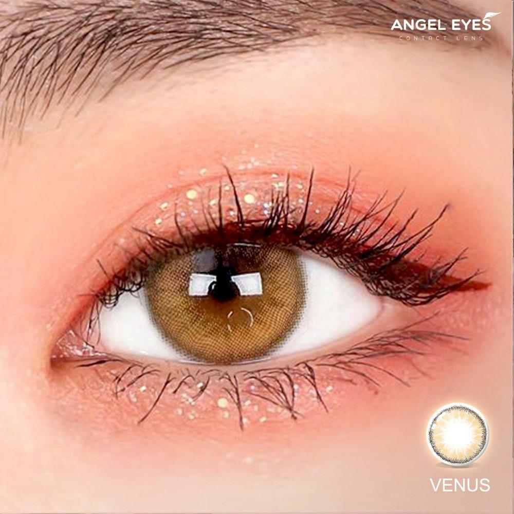 Lens nâu tây có cận 0-8 Venus hiệu Angel Eyes - Dòng kính áp tròng nâu Silicone Hydrogel cao cấp Hàn Quốc Dia 14.0