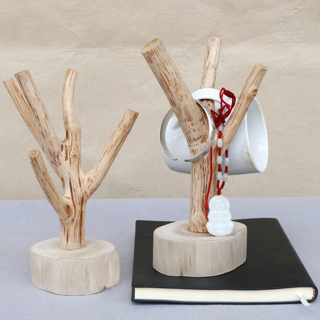 Wood Shelf Cup Mug Holder Tree Shape Stand Storage Display Rack