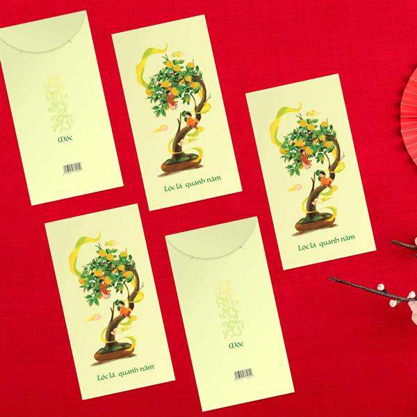 Bộ 5 Bao Lì Xì Ngũ Hành Nghinh Xuân - Mộc - Sdstationery