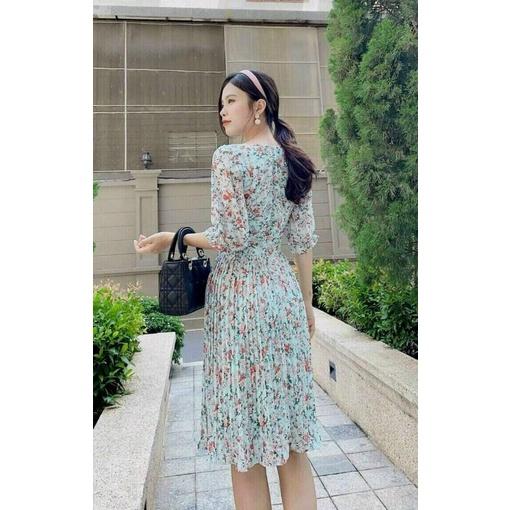 ĐẦM XOÈ VOAN HOA CHÂN VÁY DẬP LY TAY LỠ