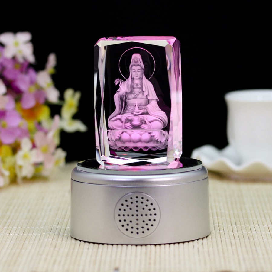 Tượng Phật Quan Âm 8 CM pha lê khắc 3D sang trọng không kèm đế đèn tự bạn thiết kế