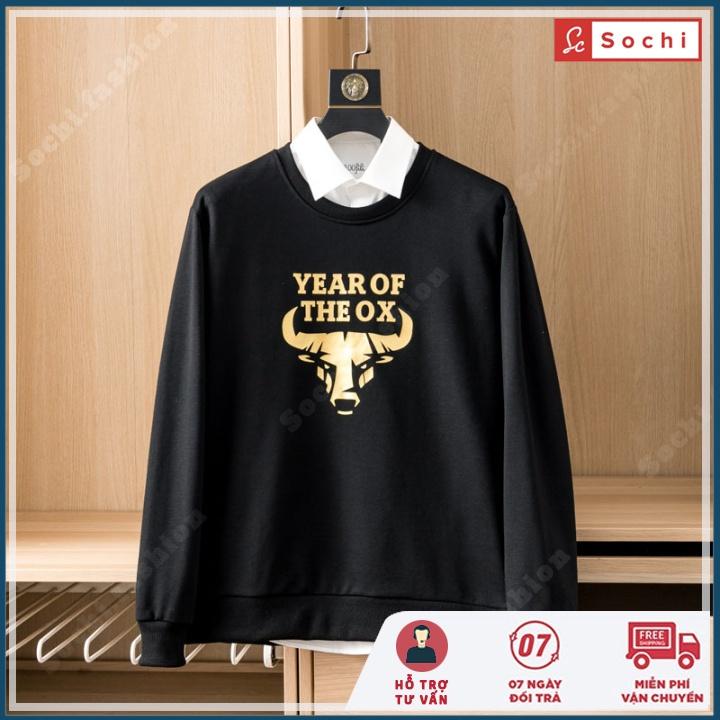 Áo nỉ dài tay nam, áo thu đông sweater mềm mịn vừa người in The OX mã SW.616