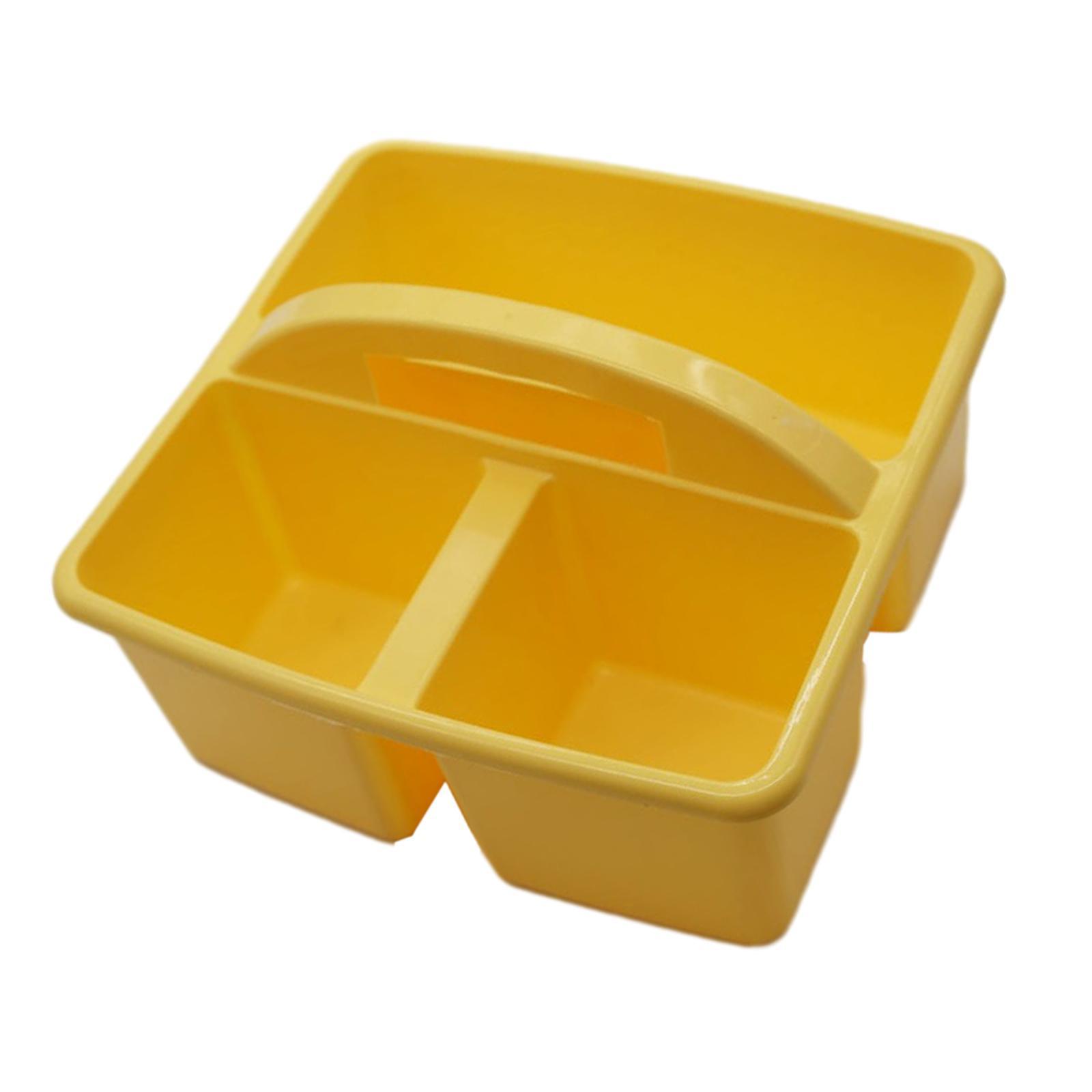 Storage Organizer with Handle Basket Bin Divider for Notebooks Crafts Makeup - yellow