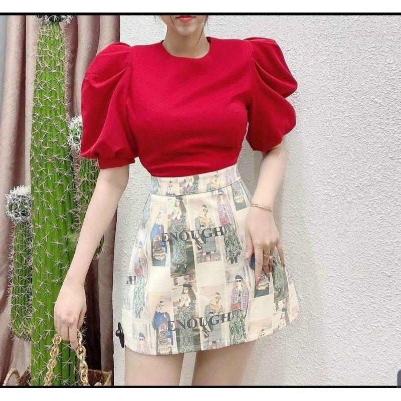 Áo croptop tay phồng cổ tròn Áo tay phồng Lovi