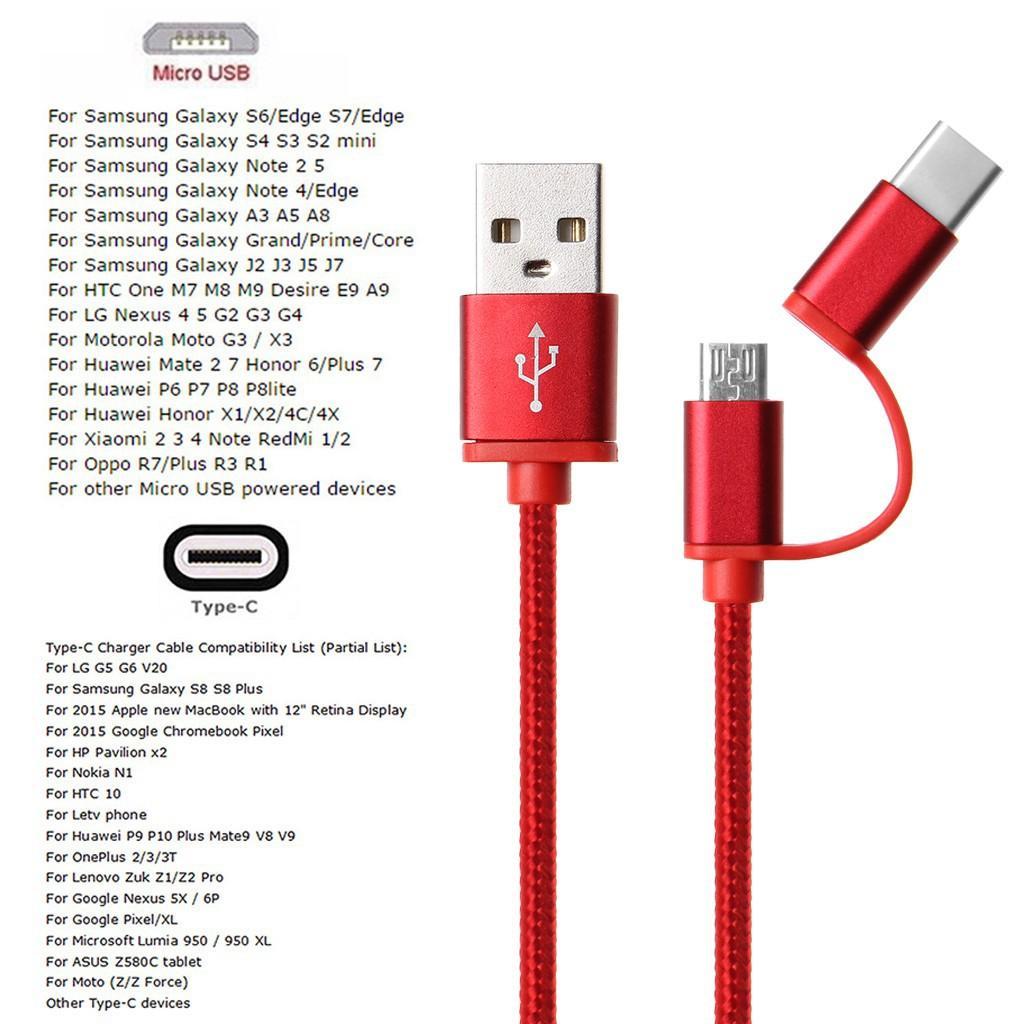 Cáp sạc 2 trong 1 chuẩn USB 2.0 và USB 3.1 Type C + Micro USB