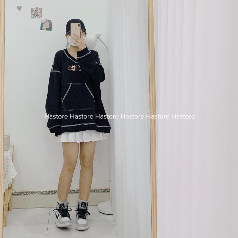 Áo sweater da cá dày dặn chữ DEMCO