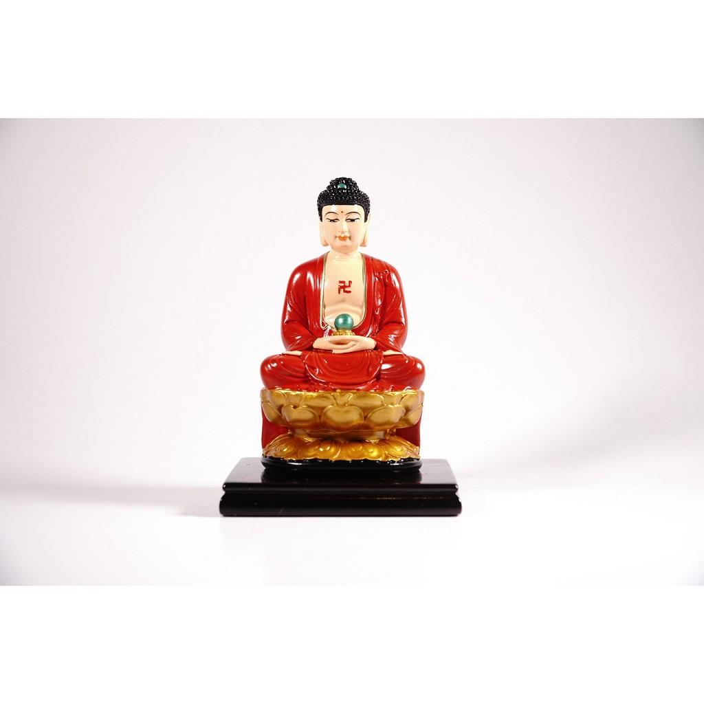 Tượng phật A Di Đà ngồi tòa sen có đế vẽ màu áo đỏ - Cao 12cm