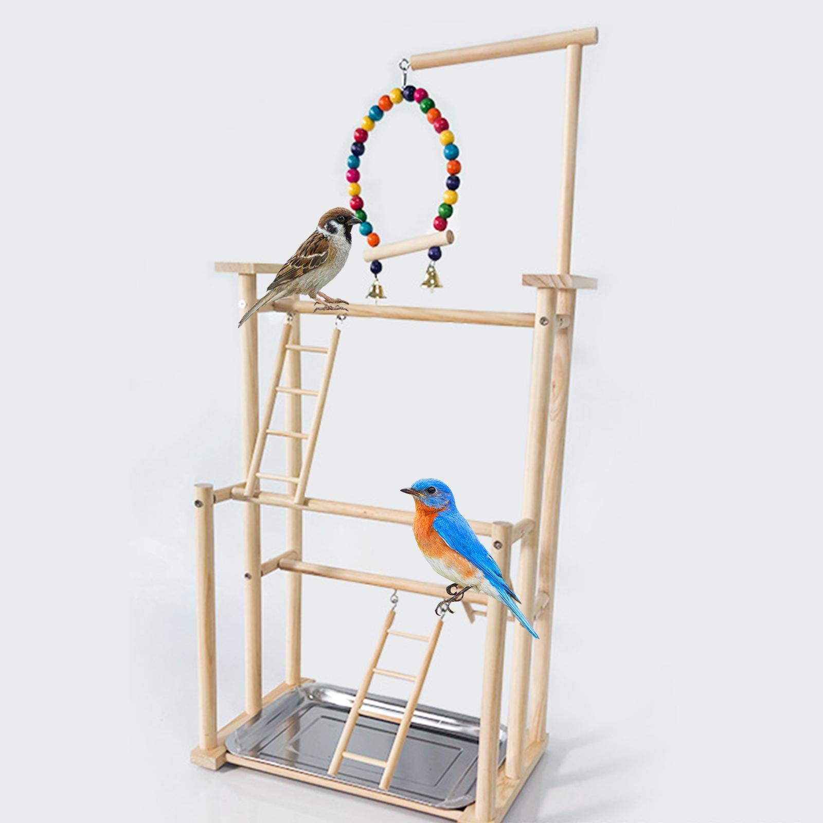 3 Layer Wooden Bird Playground Parrot Perch Stand for Macaws Cockatiel Budgie