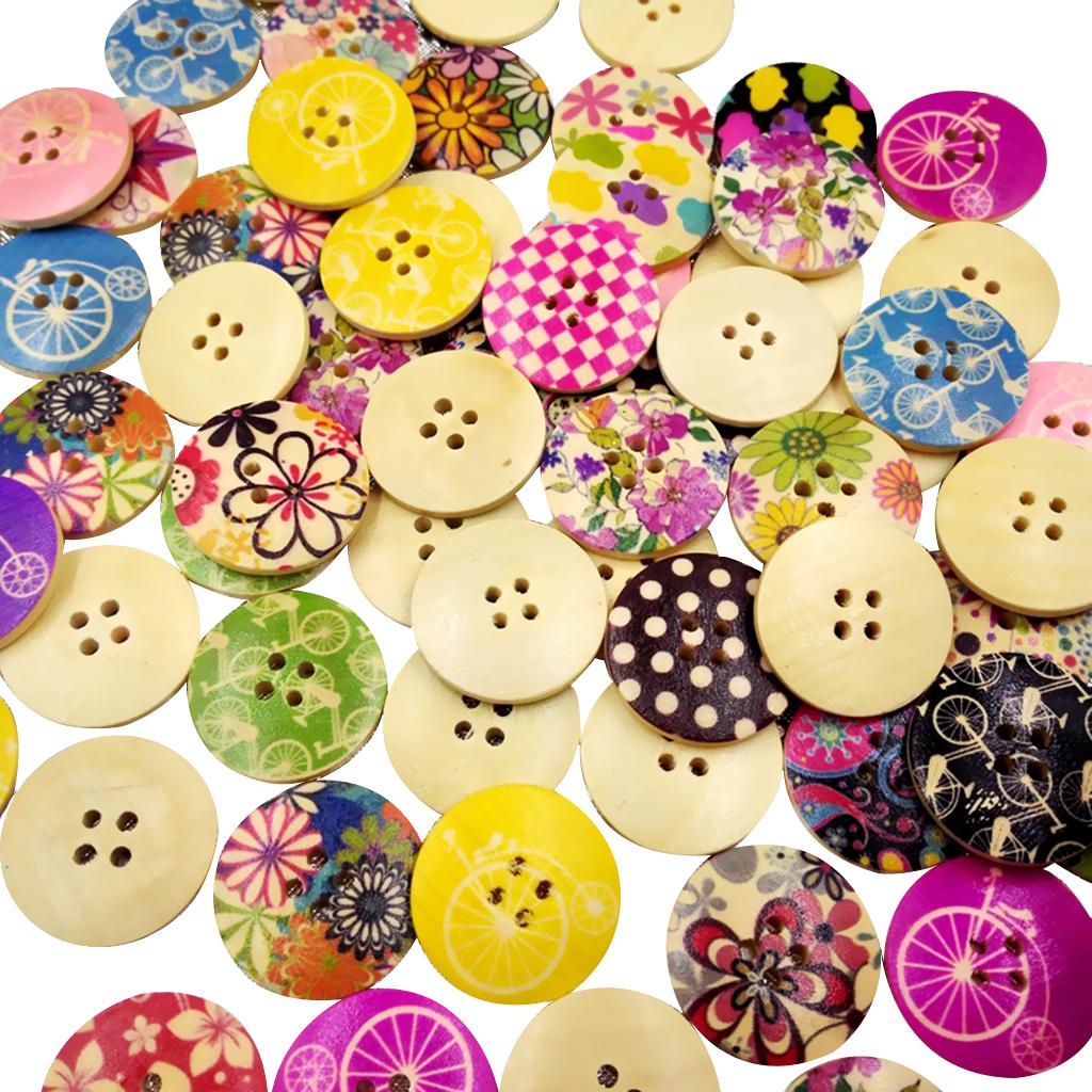 25 Mảnh Ghép Nhiều Màu Sắc Các Loại Nút Gỗ Cho Khâu May Trang Trí 30 Mm