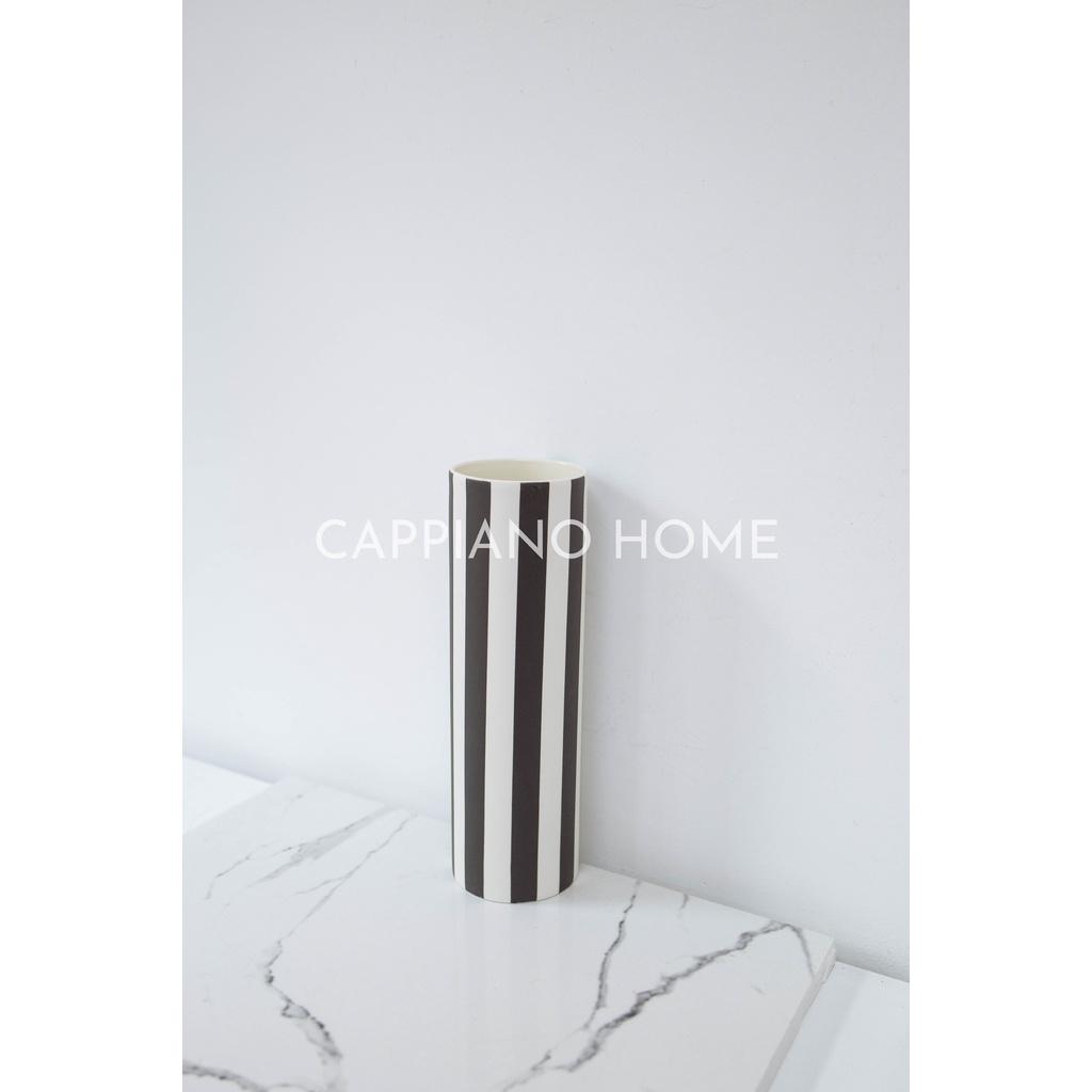 Lọ hoa hình trụ kẻ sọc, bình đựng hoa, bình sứ decor trang trí nhà cửa | Cappiano Home