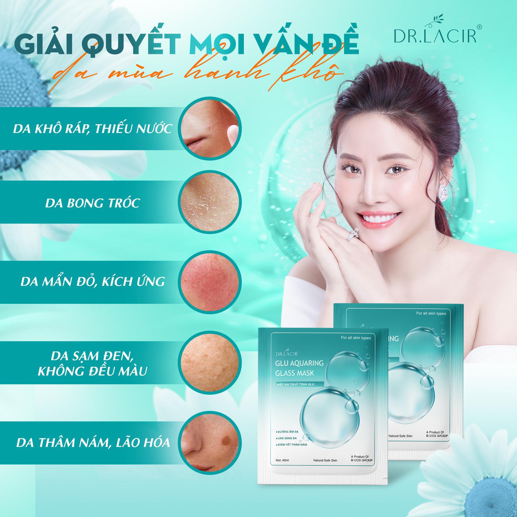 Mặt Nạ Thuỷ Tinh Glutathione Dr Lacir - Glu Aquaring Glass Mask: Dưỡng Ẩm Da, Làm Sáng Da, Giảm Vết Thâm Nám (miếng lẻ)