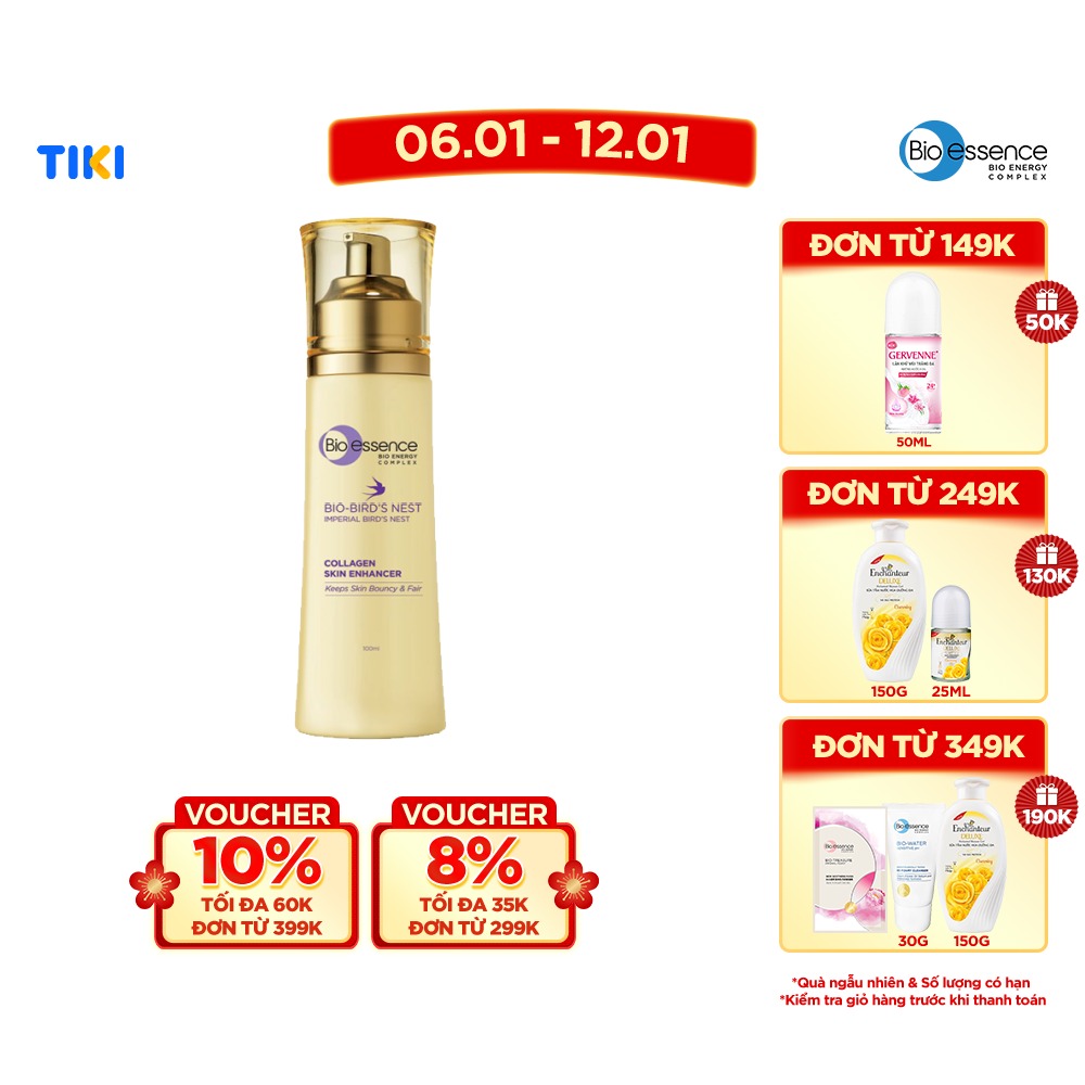 Nước cân bằng dưỡng da tươi sáng và căng mọng Bio-essence Bio-Bird's Nest Collagen Skin Enhancer 100ml