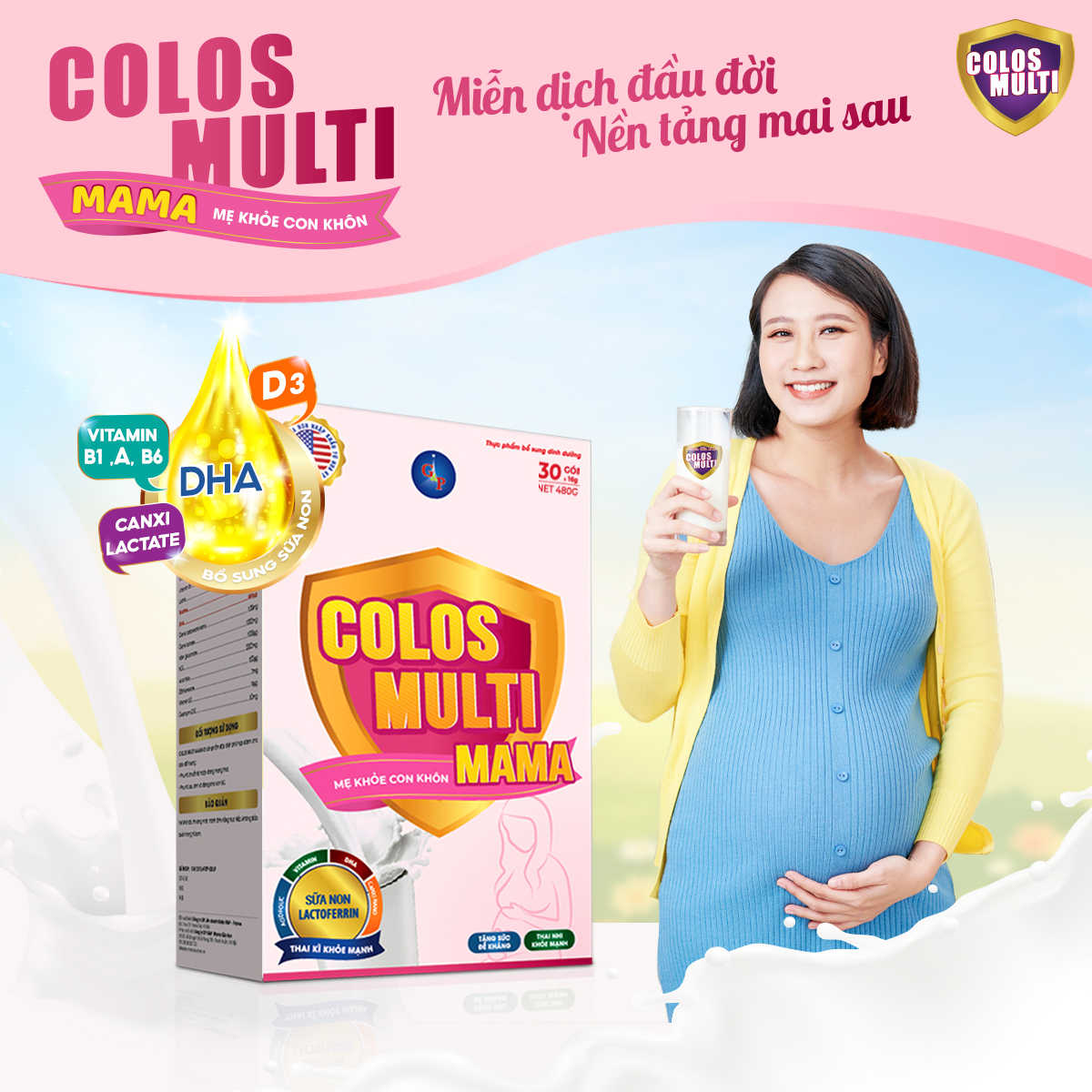 Sữa non Colosmulti Mama hộp 480g tăng cường sức đề kháng, dưỡng chất cho bà bầu