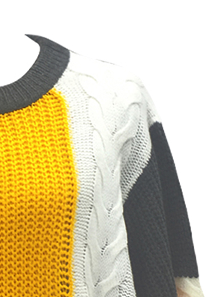 Women Knitted Sweater Color Block Batwing Sleeve Ribbed Splits Twist Autumn WinterCasual Loose Pullover