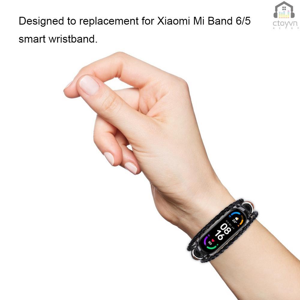 Dây đeo thay thế chất liệu da phong cách dân tộc cho Xiaomi Mi Band 6/6 NFC Mi Band 5