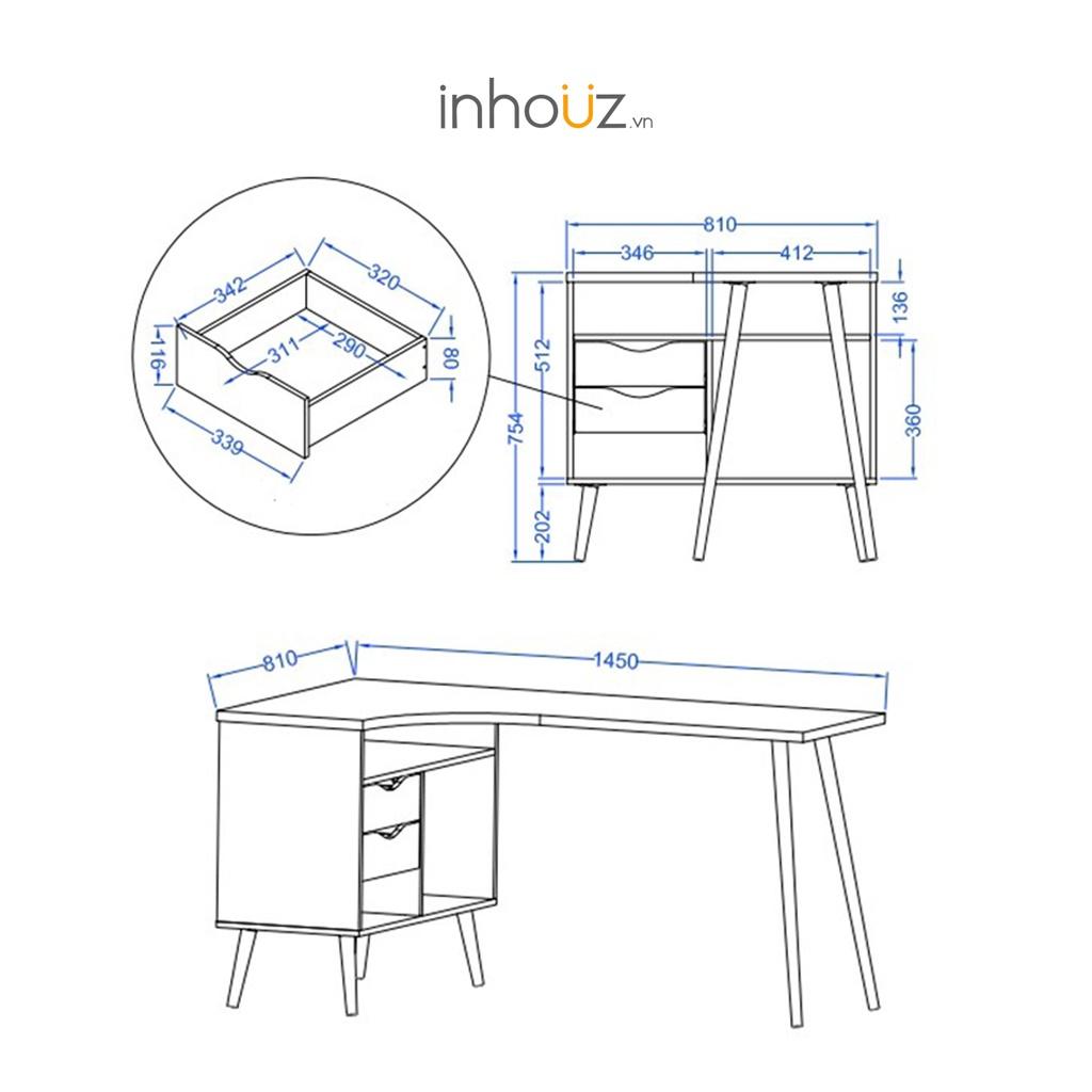 Combo tủ quần áo, bàn tivi, bàn làm việc SUNDAL - INHOUZ - HOTQ0007, HOTV00042, HOBL0020