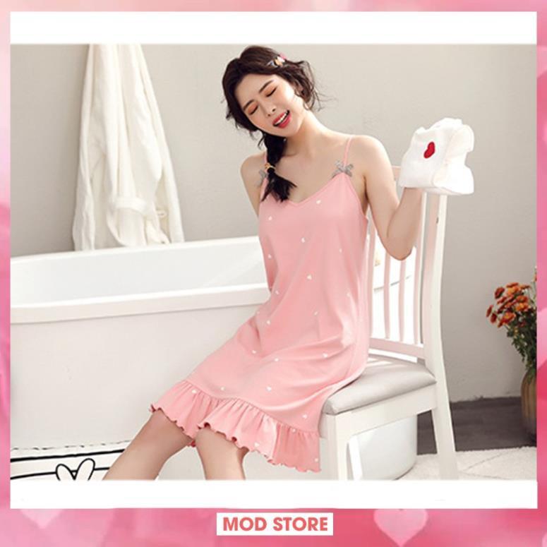 Váy Ngủ 2 Dây, Váy Mặc Nhà Siêu Mát, Chất Cotton Co Giãn, Nhiều Màu V3 *
