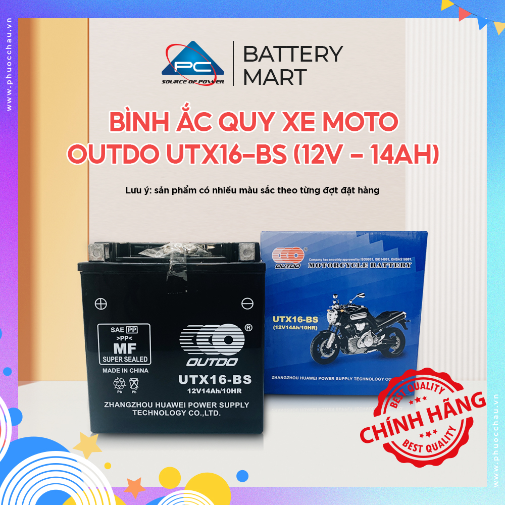 Bình ắc quy xe moto OUTDO UTX16-BS (12V - 14AH)