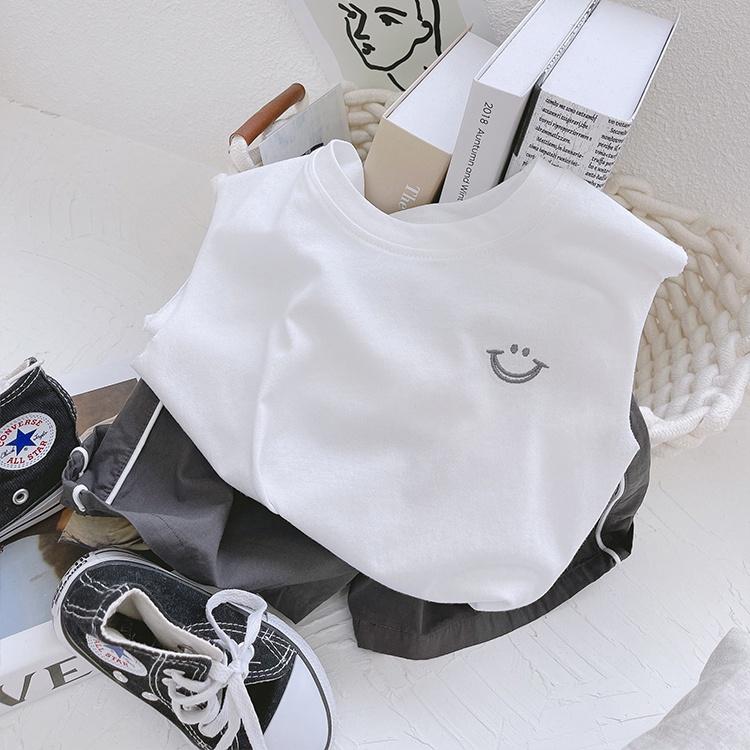 Áo thun ba lỗ bé trai 1 2 3 4 5 6 7 tuổi cotton co giãn thêu mặt cười Magickids Quần áo bé trai thấm hút mồ hôi AO22005