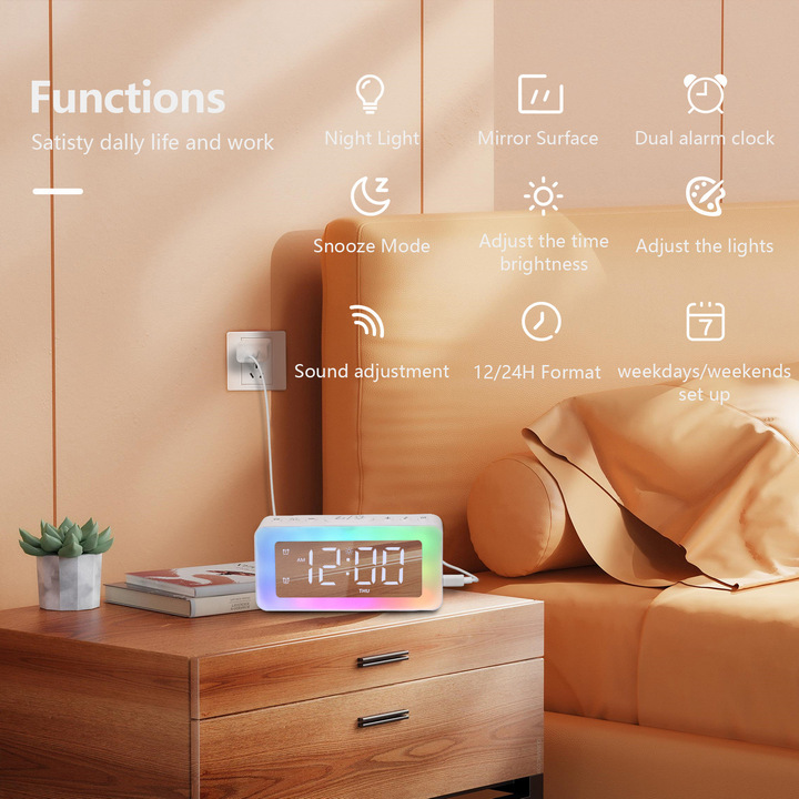 Đồng Hồ Để Bàn Báo Thức SZELAM MultiAlarm Clock Kiêm Đèn Ngủ 8 Chế Độ LED - Home Decor Furniture