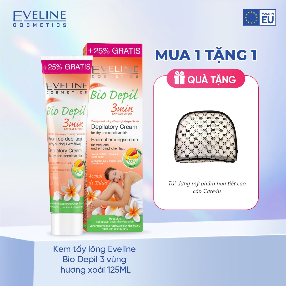 Kem Tẩy Lông Hữu Cơ Tay, Chân, Nách, Bikini Eveline (125ml) - EVEL3696