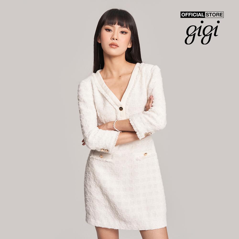 GIGI - Đầm mini tay dài cổ V phối nút kim loại sang trọng G2101D223117