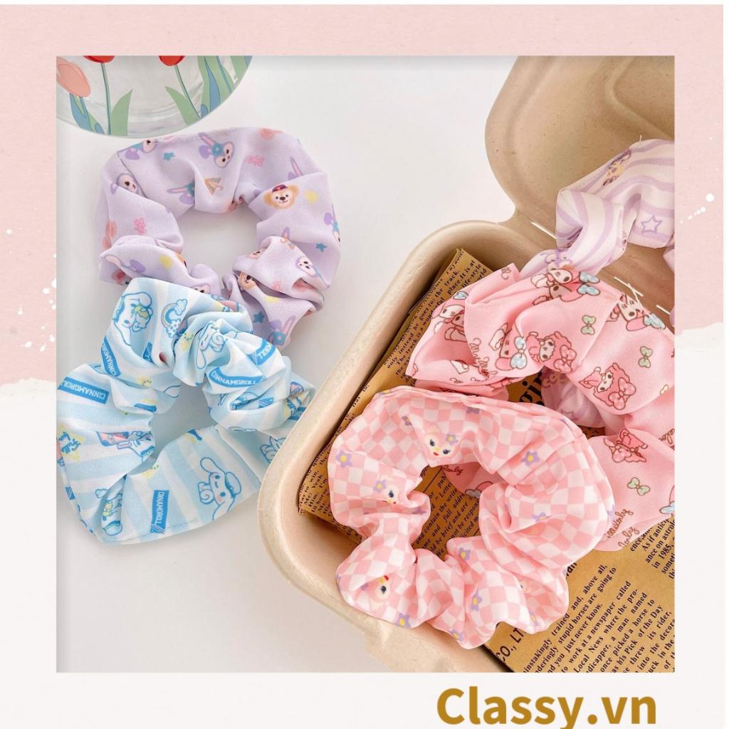 Dây cột tóc scrunchies Classy bằng vải kẻ sọc, họa tiết hoạt hình thỏ hàn quốc dành cho nữ PK1682