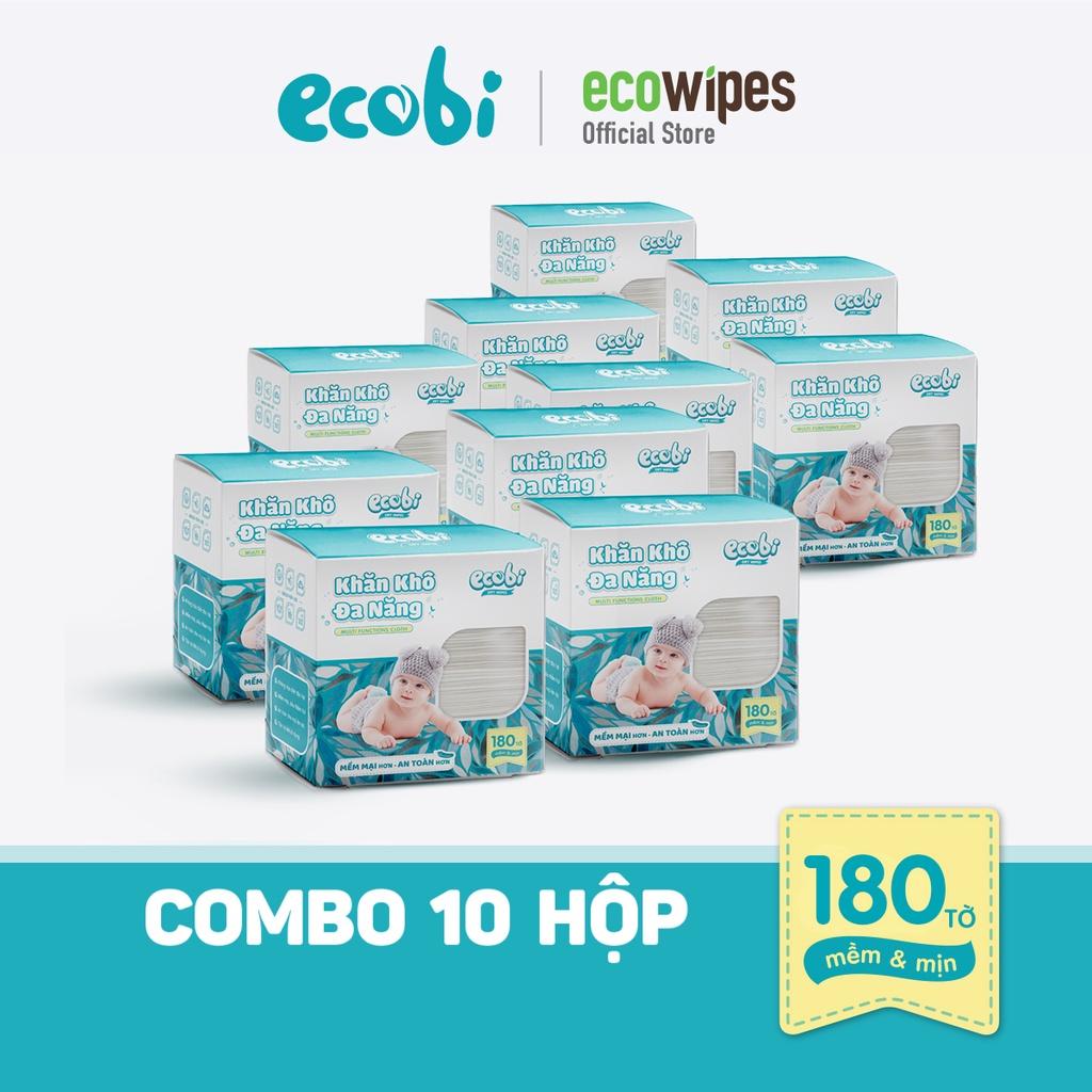 Combo 10 hộp khăn khô đa năng cho bé Ecobi hộp 180 tờ dùng thay khăn sữa an toàn cho trẻ sơ sinh