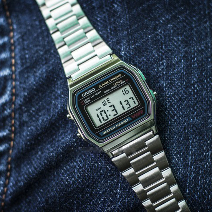 Đồng hồ điện tử Casio nam A158WA-1DF dây kim loại