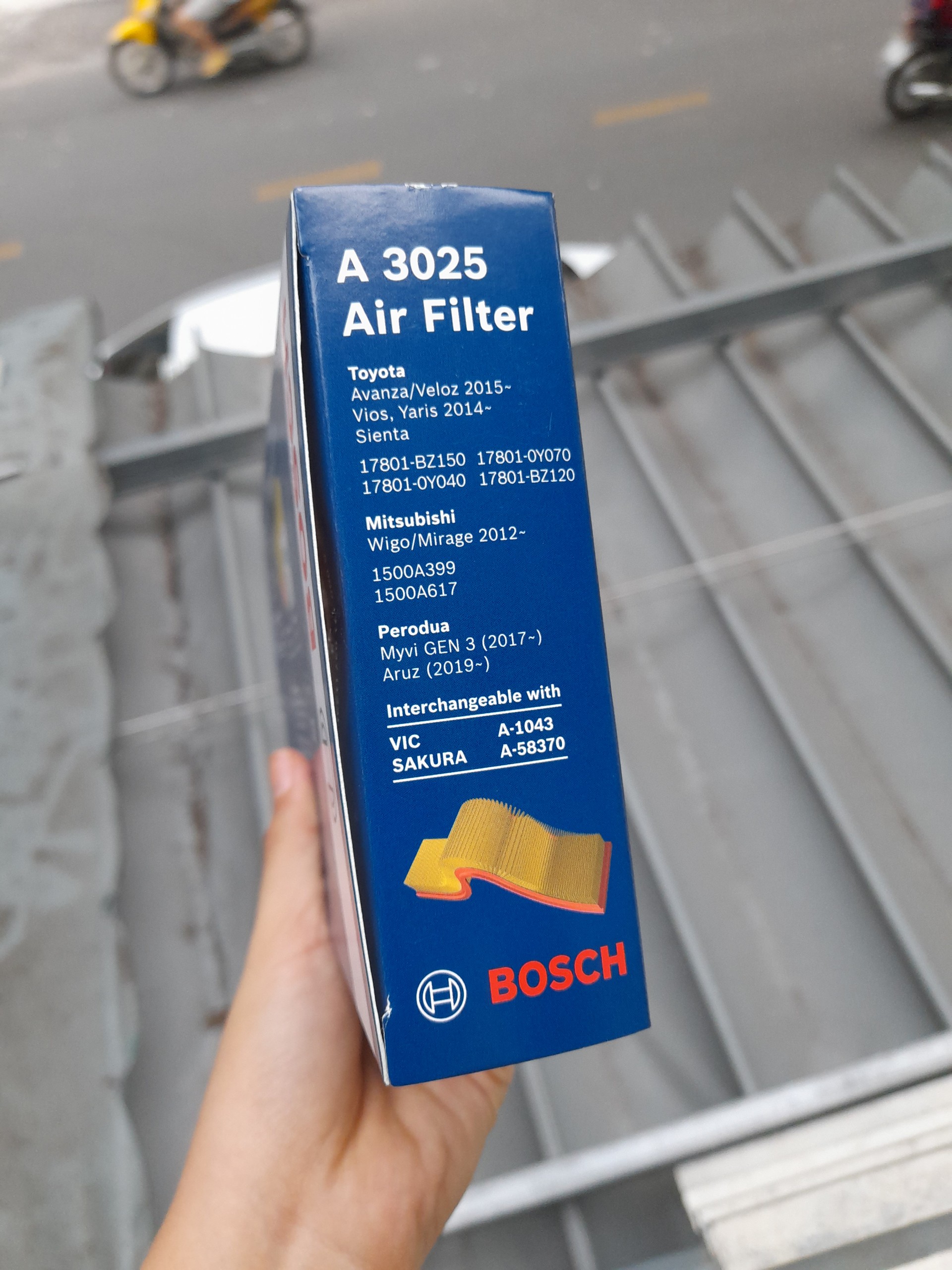 Lọc Gió Động Cơ BOSCH A3025 TOYOTA Vios P15 1.5i/1.3i ,Avanza 1.3/1.5 ...vv