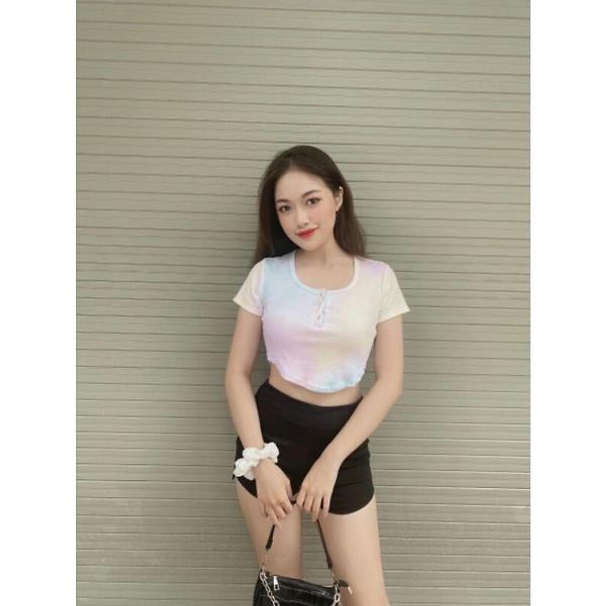 ÁO CROPTOP LOANG MÀU CỔ TRÒN