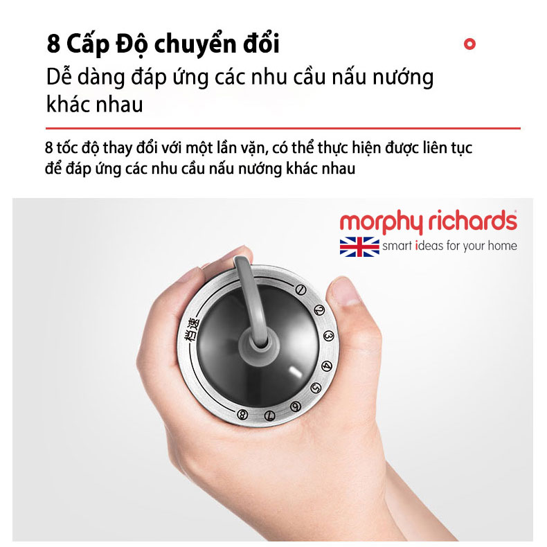 Máy xay cầm tay Morphy Richards MR6006, 4 trong 1, sinh tố, đánh trứng, bóc tỏi và xay thịt, hàng chính hãng