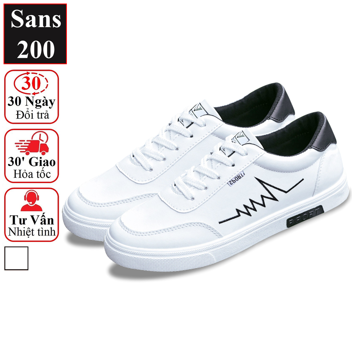 Giày sneaker nam trắng Sans200 giầy thể thao sneakers fullbox sport fashion basic đẹp năng động trẻ trung hàn quốc