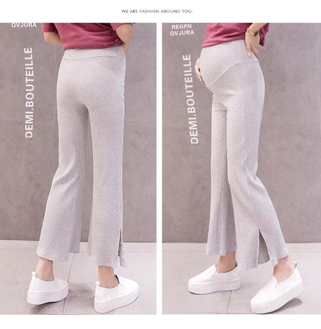 Quần bà bầu legging mềm , ống loe xẻ tàsẵn hàng 1 số size