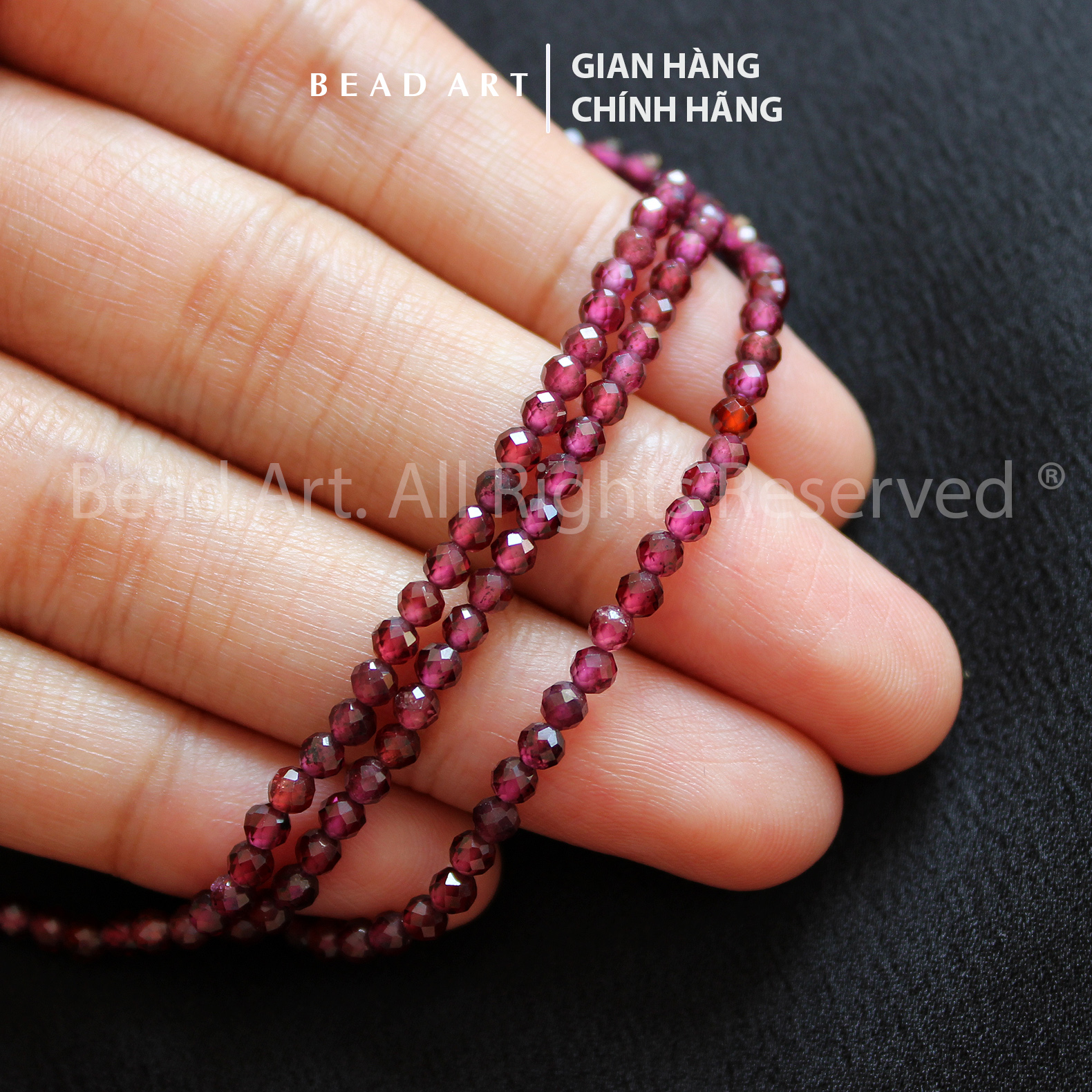 3MM Đá Garnet, Hồng Ngọc Lựu Màu Đỏ Sậm, Tự Nhiên Giác Cắt Loại AB, Hoả, Thổ, Vòng Tay Phong Thuỷ, Chuỗi Hạt - Bead Art