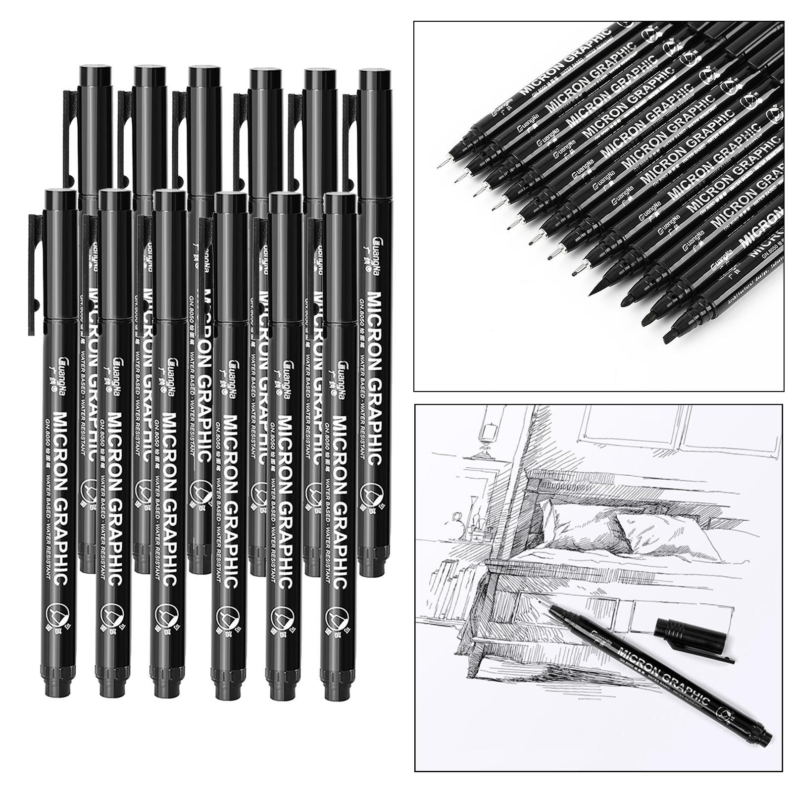 Fine Liner Pen Pigment Marker Waterproof Ink Sketching Manga 12pcs