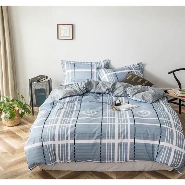 Bộ chăn ga Cotton poly M2T bedding chăn ga Hàn Quốc kẻ chữ M đủ size miễn phí bo chun
