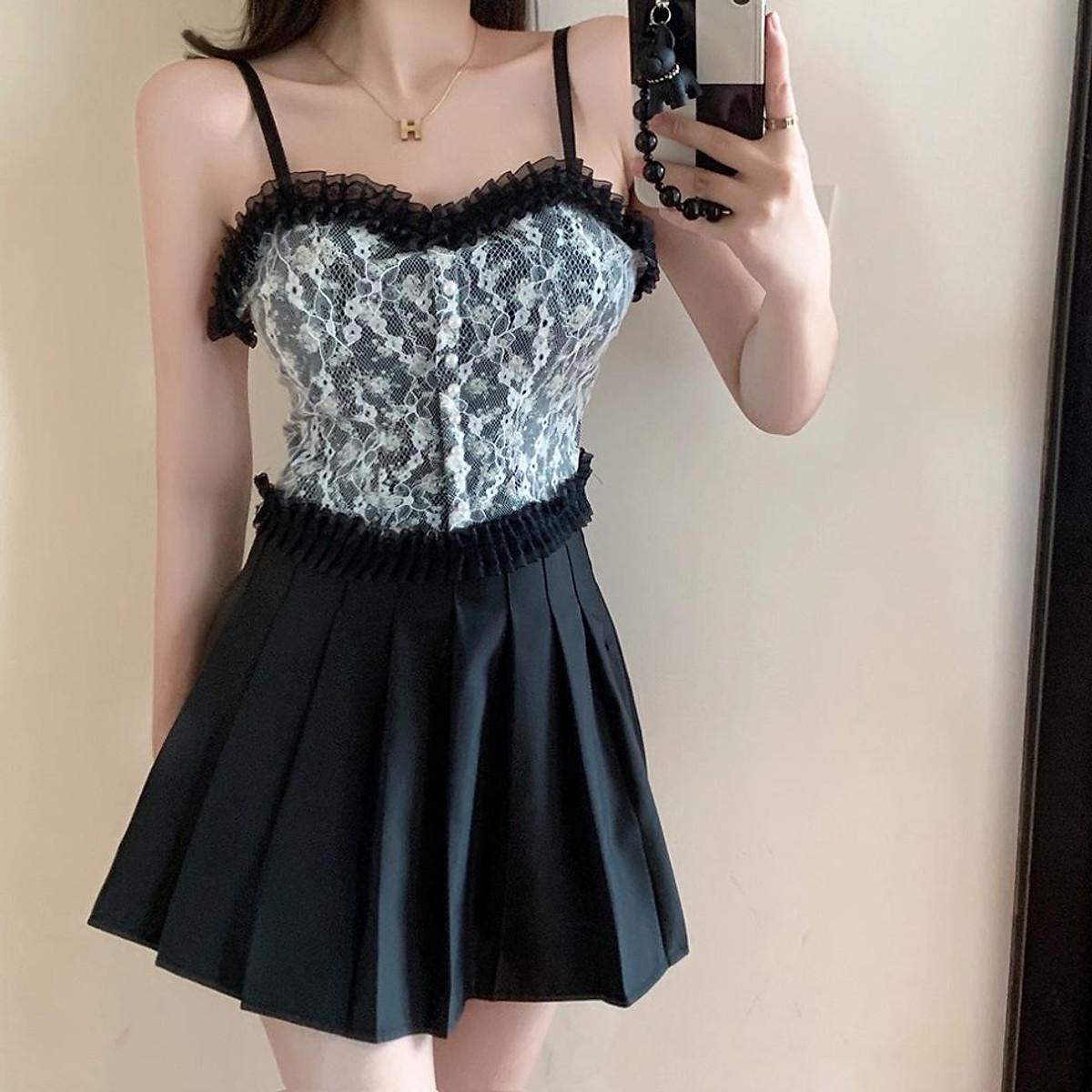 Áo 2 Dây Nữ Ren Hoa Tiểu Thư Đính Hạt Viền Bèo, Chun Sau Dáng Croptop Siêu Sang Chảnh Có Mút Ngực aloha