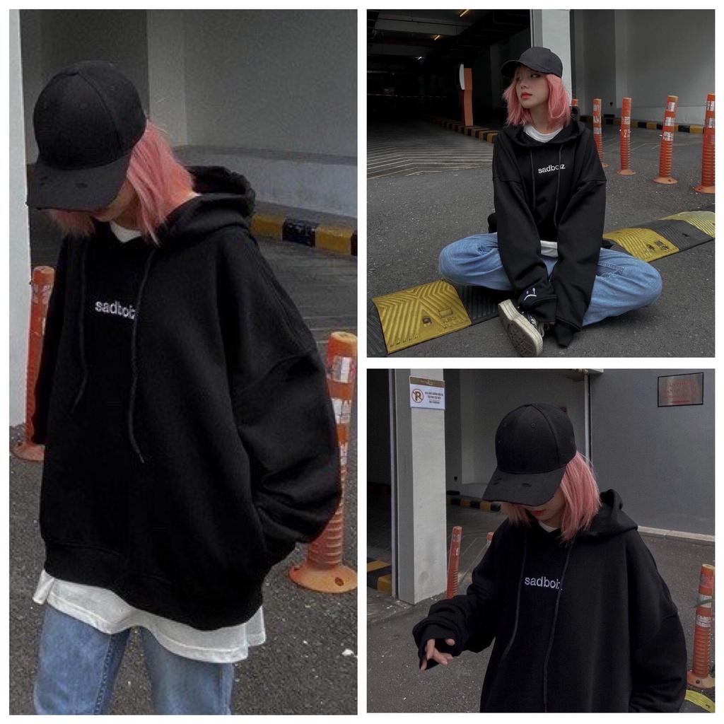 Áo Hoodie Sadboiz Đen Chữ Trắng Form Rộng Unisex